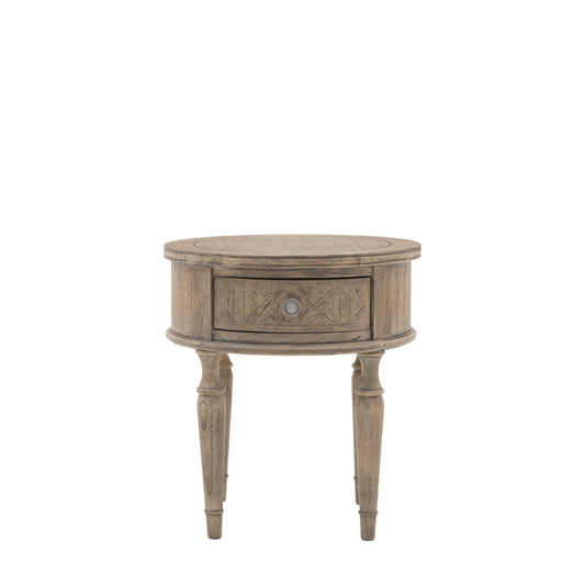 Rustique Round 1 Drawer Side Table 500x500x550mm – Natural