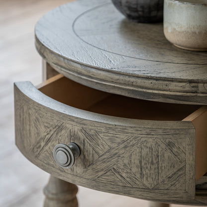 Rustique Round 1 Drawer Side Table 500x500x550mm – Natural