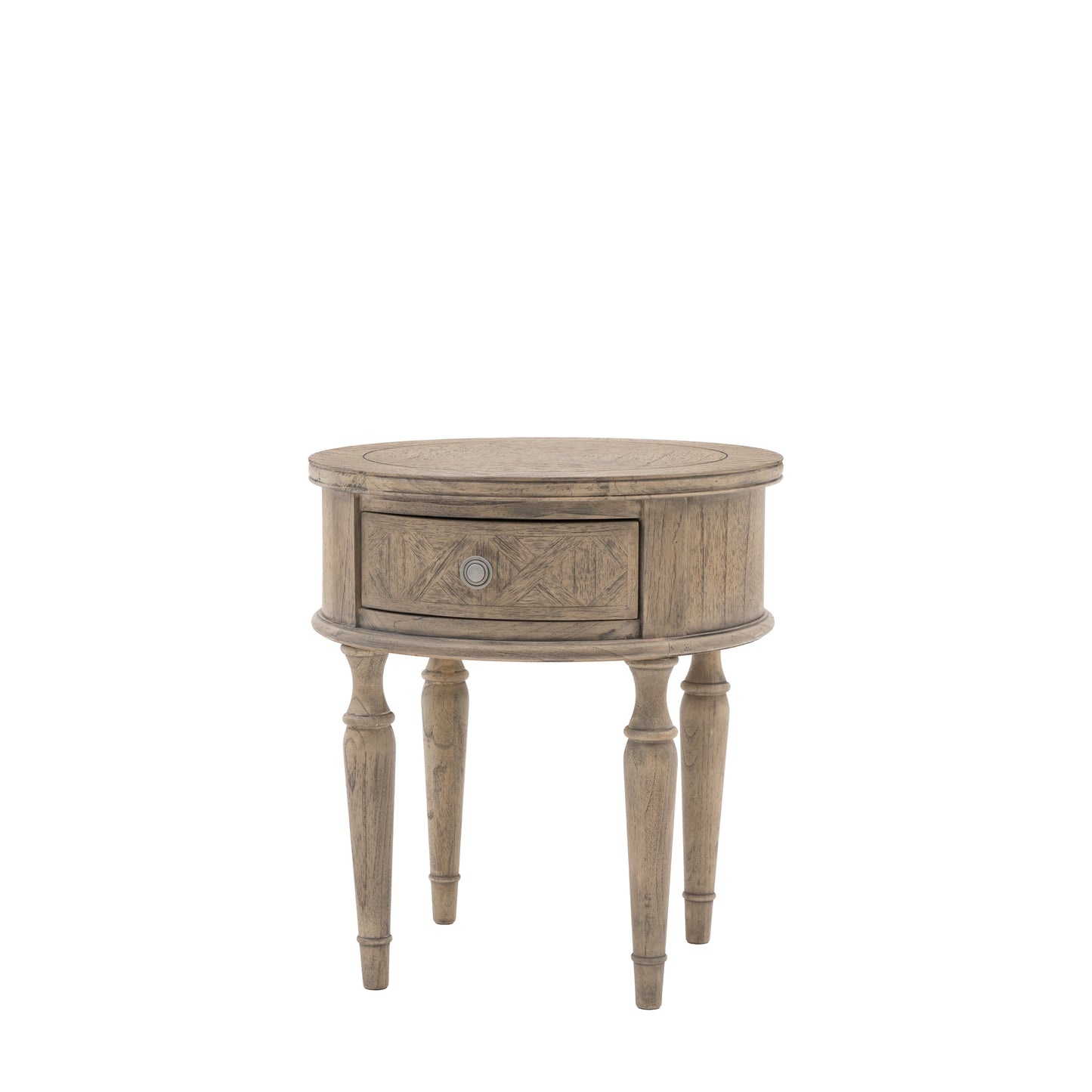 Rustique Round 1 Drawer Side Table 500x500x550mm – Natural