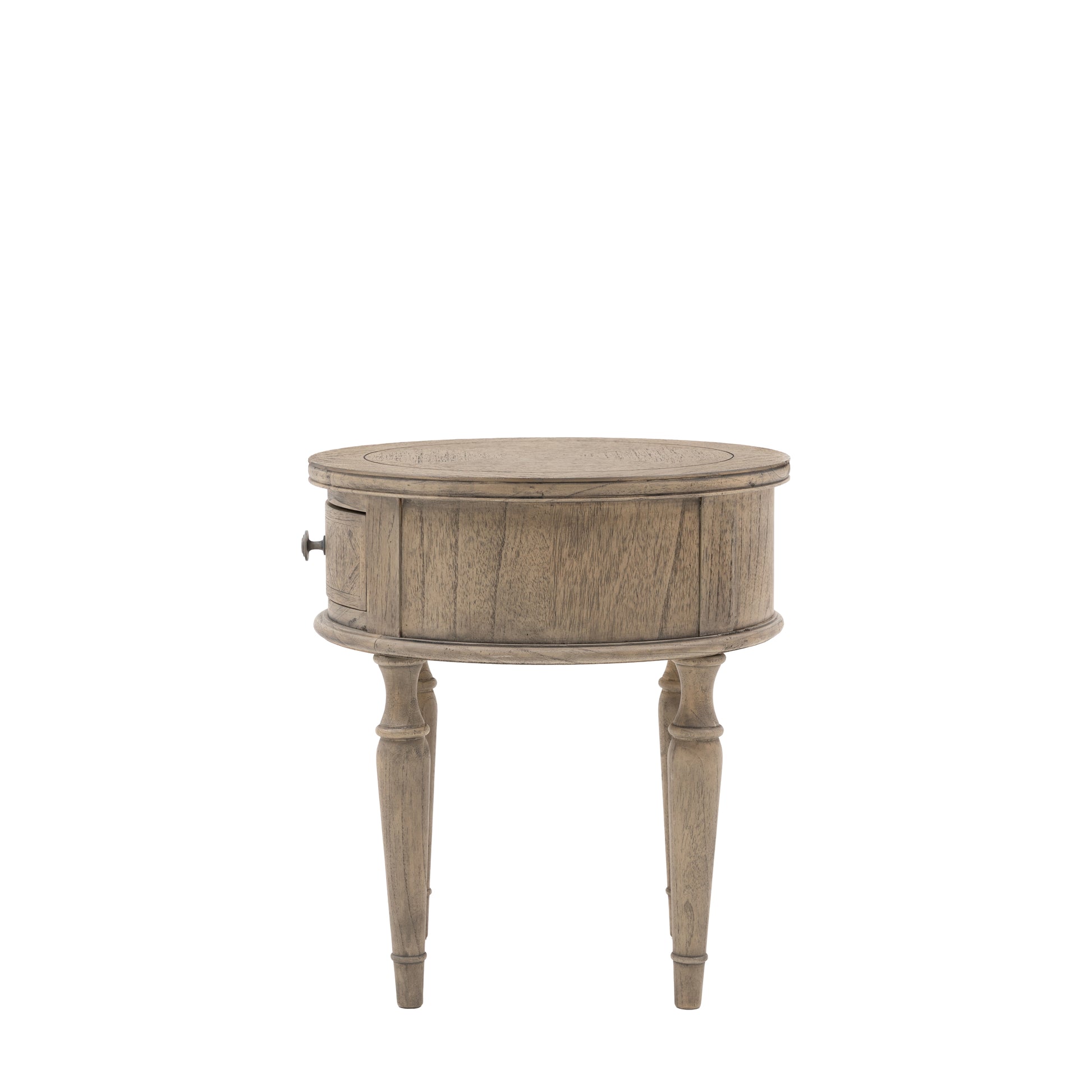Rustique Round 1 Drawer Side Table 500x500x550mm – Natural