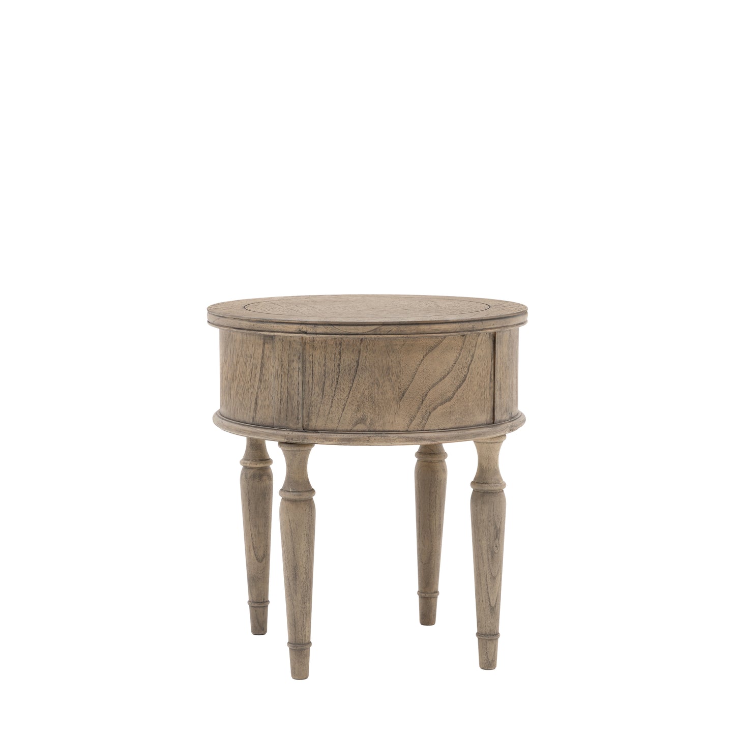 Rustique Round 1 Drawer Side Table 500x500x550mm – Natural