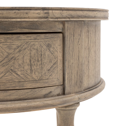 Rustique Round 1 Drawer Side Table 500x500x550mm – Natural