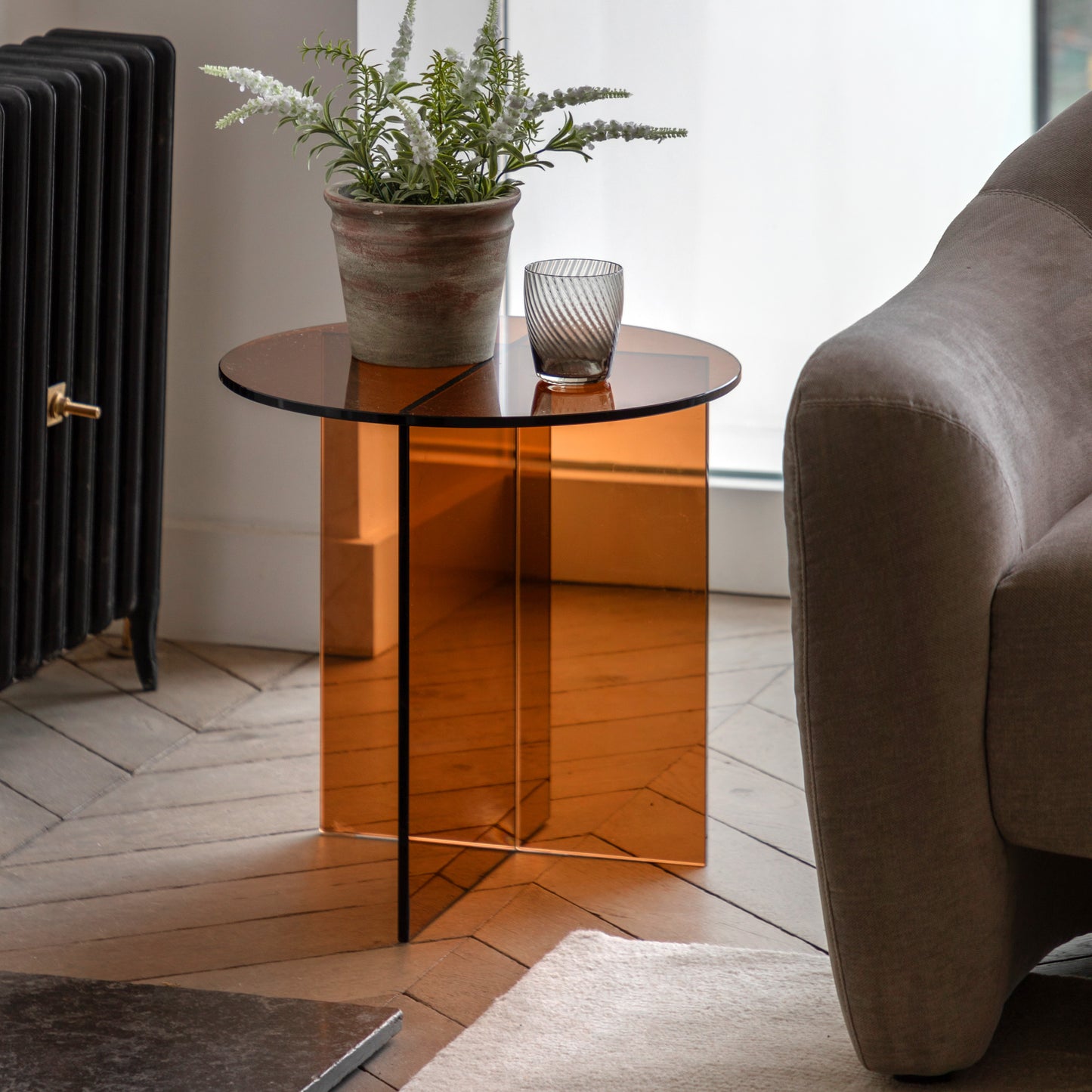 Parioli Glass Side Table Bronze 450x450x460mm – Brown