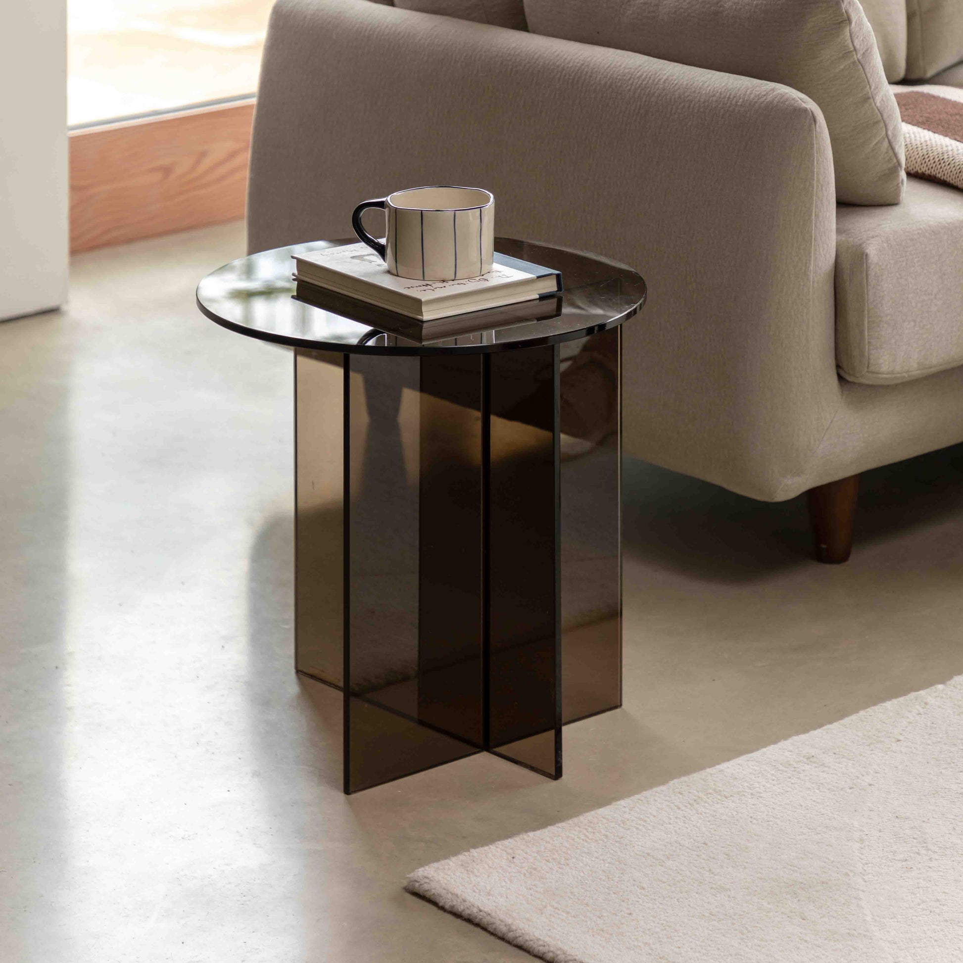 Parioli Glass Side Table Charcoal 450x450x460mm – Grey