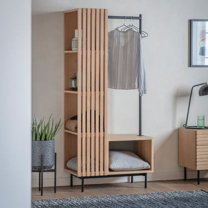 Okayama Open Wardrobe – Natural Oak – 5 Shelves / Hanging Rail (view 2)