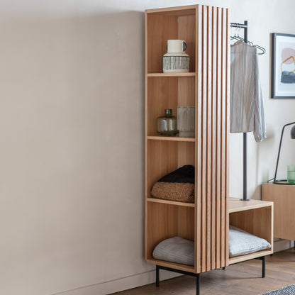 Okayama Open Wardrobe – Natural Oak – 5 Shelves / Hanging Rail (view 5)