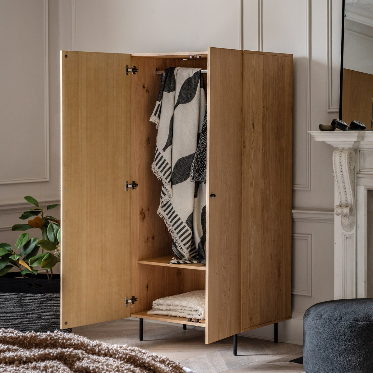 Ashdown 2 Door Wardrobe Natural – Natural MDF – 1 Shelf / Hanging Rail (view 5)