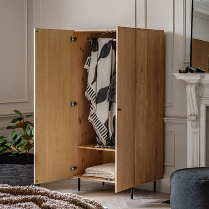 Ashdown 2 Door Wardrobe Natural – Natural MDF – 1 Shelf / Hanging Rail (view 5)