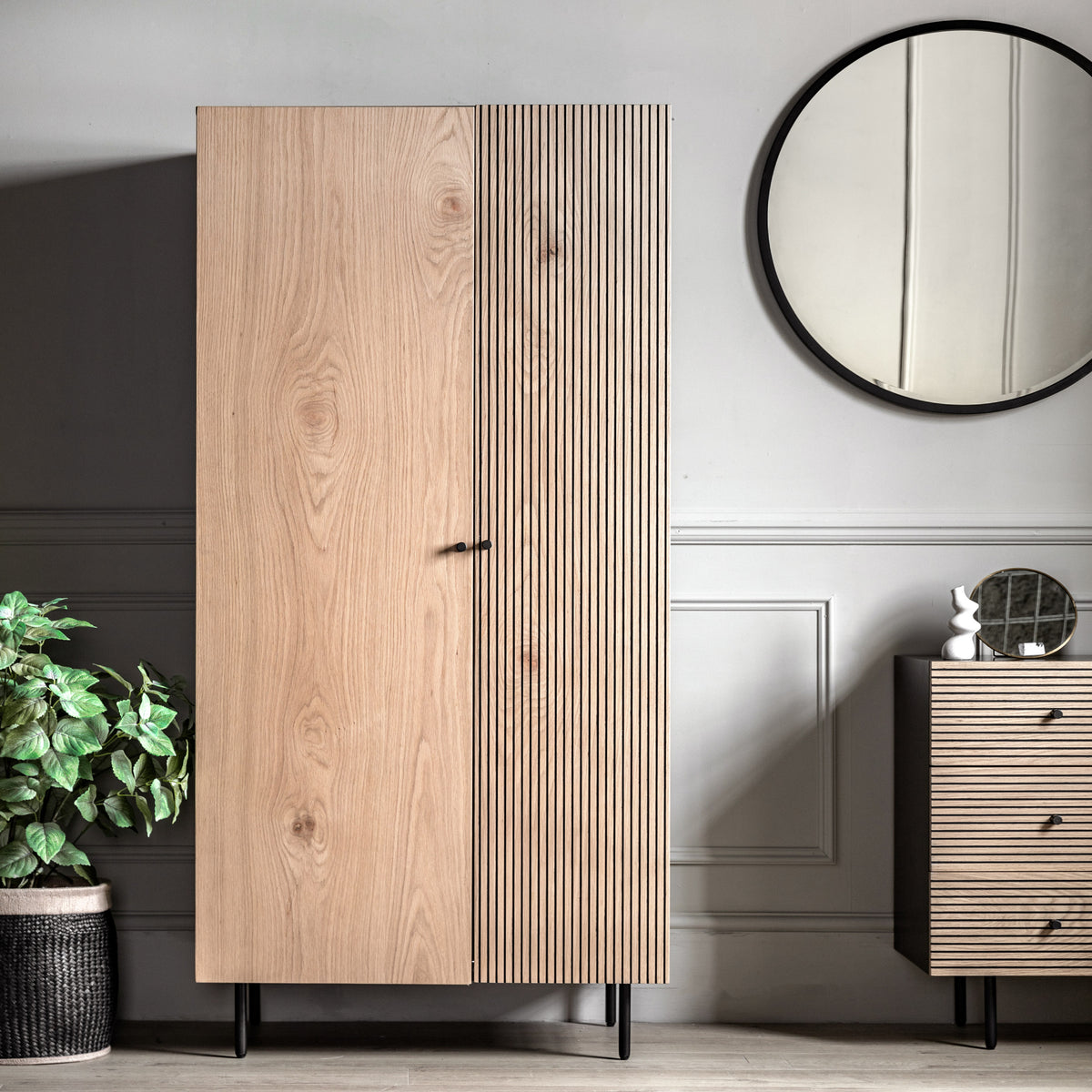 Hyland 2 Door Wardrobe – Black MDF – 1 Shelf / Hanging Rail (view 2)