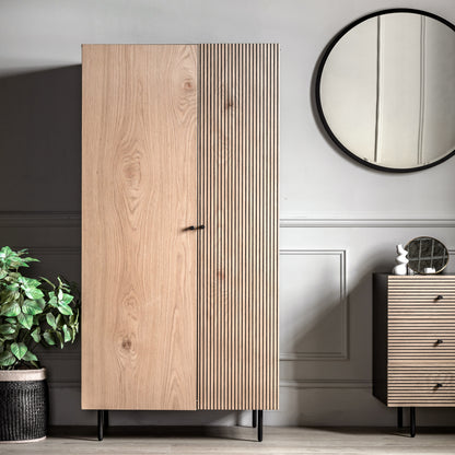 Hyland 2 Door Wardrobe – Black MDF – 1 Shelf / Hanging Rail (view 2)