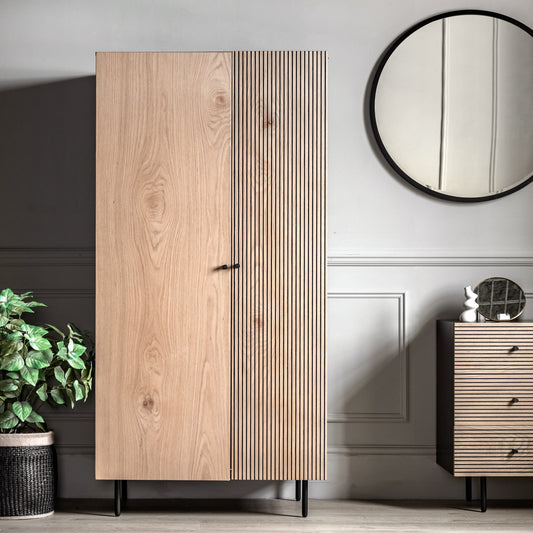 Hyland 2 Door Wardrobe – Black MDF – 1 Shelf / Hanging Rail (view 2)
