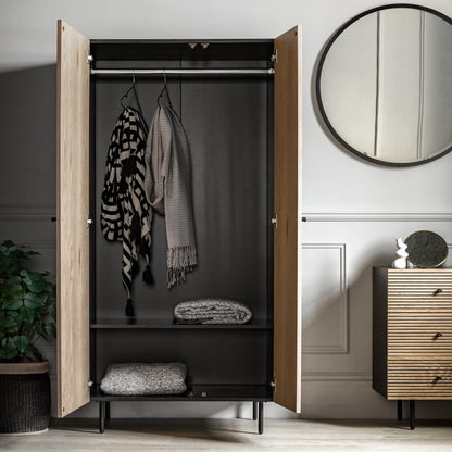 Hyland 2 Door Wardrobe – Black MDF – 1 Shelf / Hanging Rail (view 5)