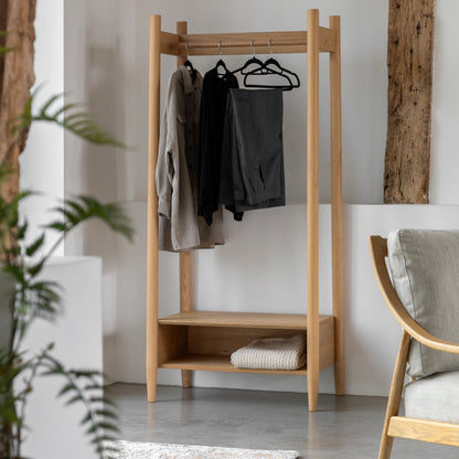 Hatfield Open Wardrobe Natural – Natural Oak Veneer – Hanging Rail / 1 Shelf (view 2)
