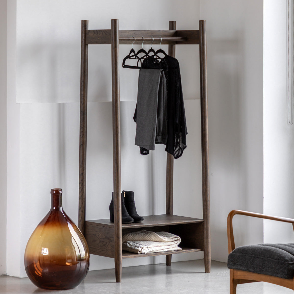 Hatfield Open Wardrobe Smoked – Dark Wood Oak Veneer – Hanging Rail / 1 Shelf (view 2)