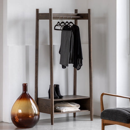 Hatfield Open Wardrobe Smoked – Dark Wood Oak Veneer – Hanging Rail / 1 Shelf (view 2)