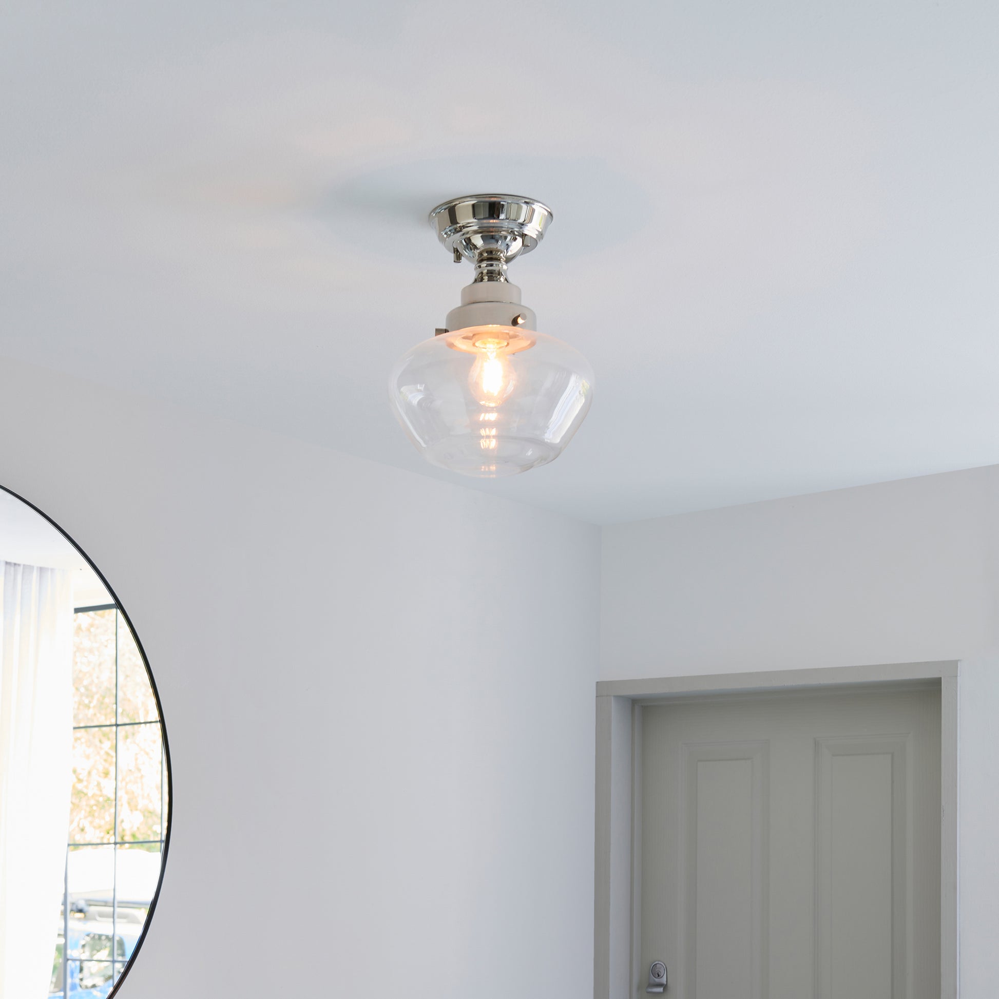Camberley 1 Ceiling Light Bright Nickel Clear – Nickel