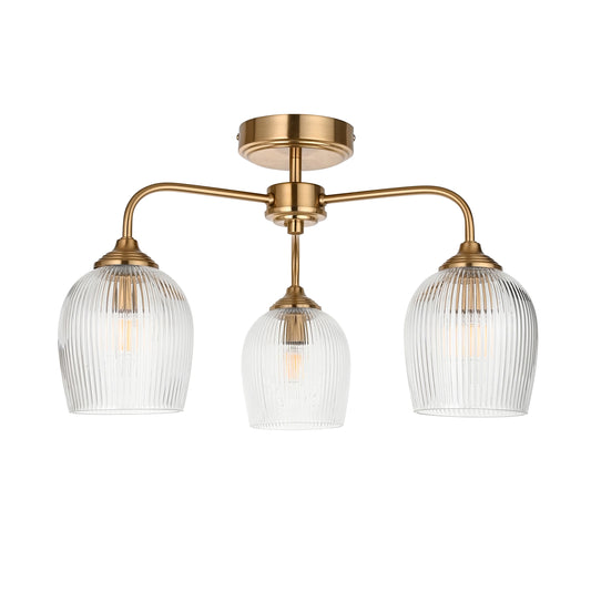 Ashcroft Ribbed Ceiling 3 Light Brushed Aged Brass – Brass
