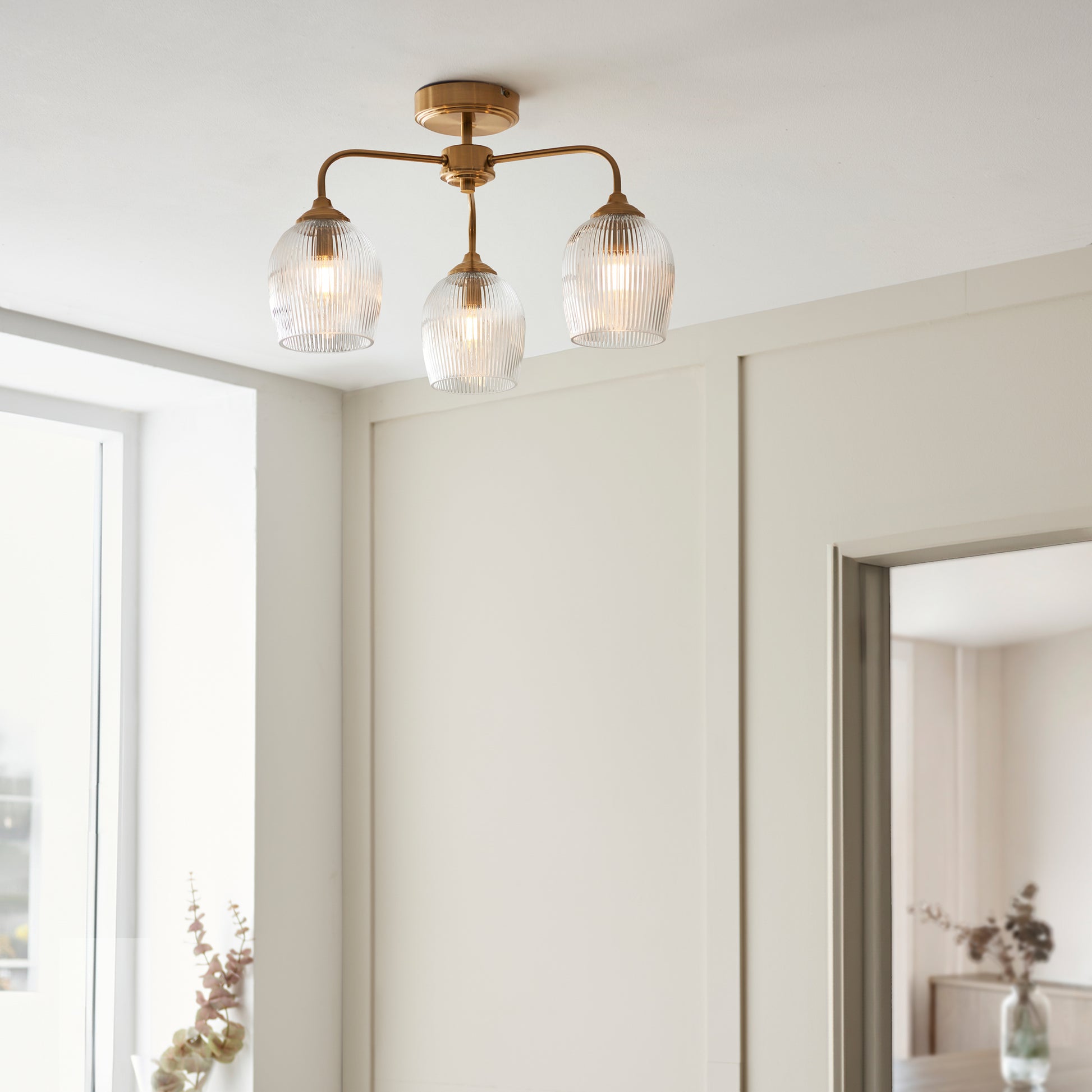 Ashcroft Ribbed Ceiling 3 Light Brushed Aged Brass – Brass