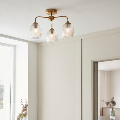 Ashcroft Ribbed Ceiling 3 Light Brushed Aged Brass – Brass