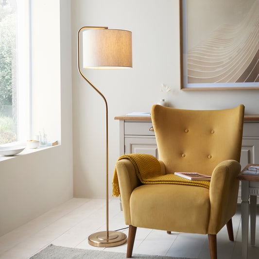 Clement Floor Lamp Brushed Aged Brass – Natural