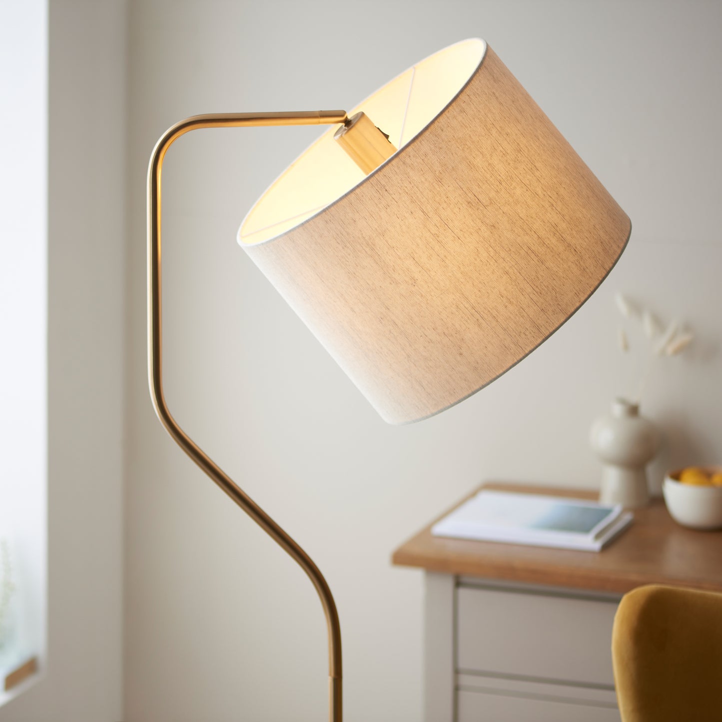 Clement Floor Lamp Brushed Aged Brass – Natural