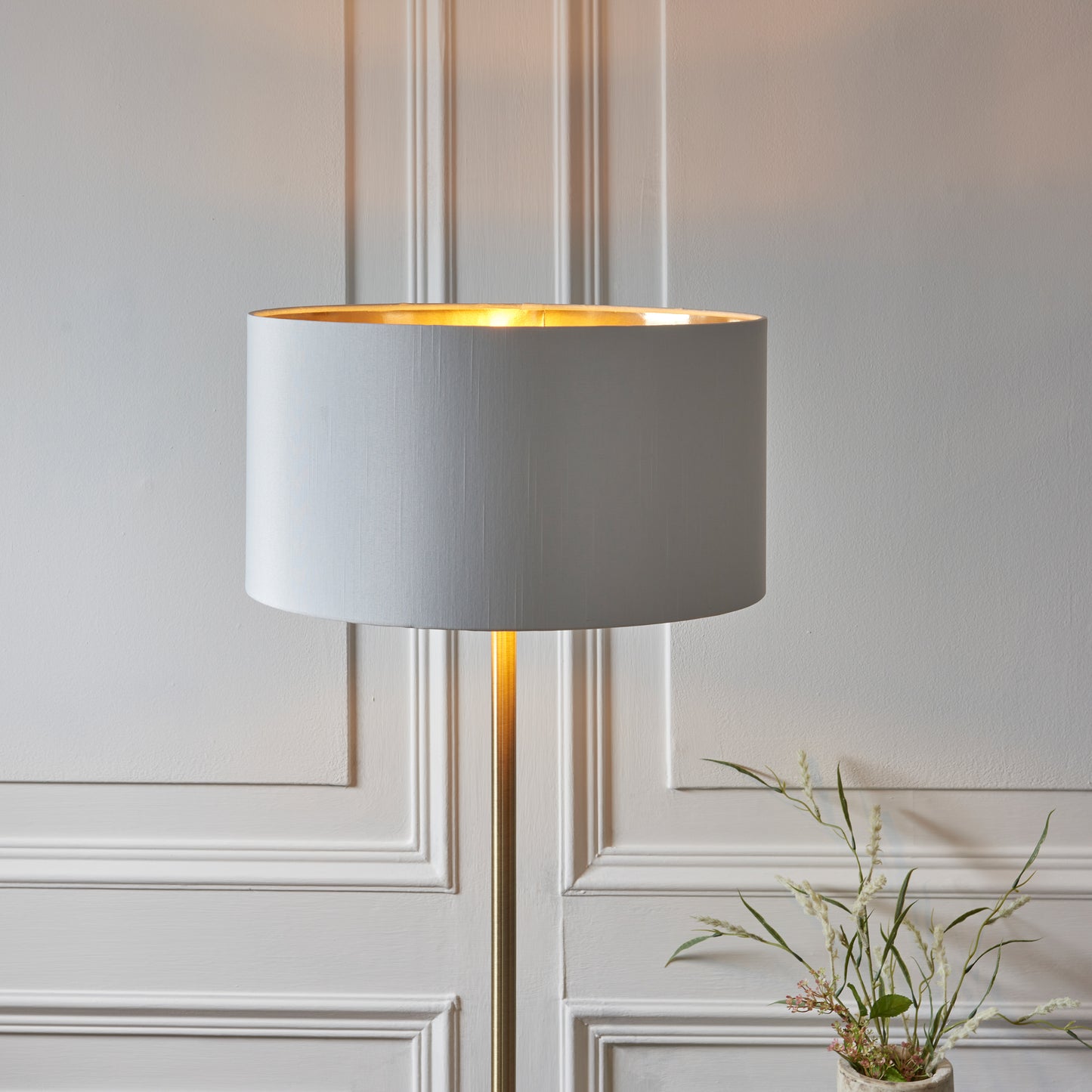 Highclere Floor Lamp Antique Brass – White