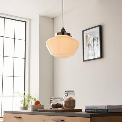 Camberley 1 Pendant Light Bright Bickel Opal Glass – Silver