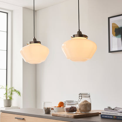 Camberley 1 Pendant Light Bright Bickel Opal Glass – Silver