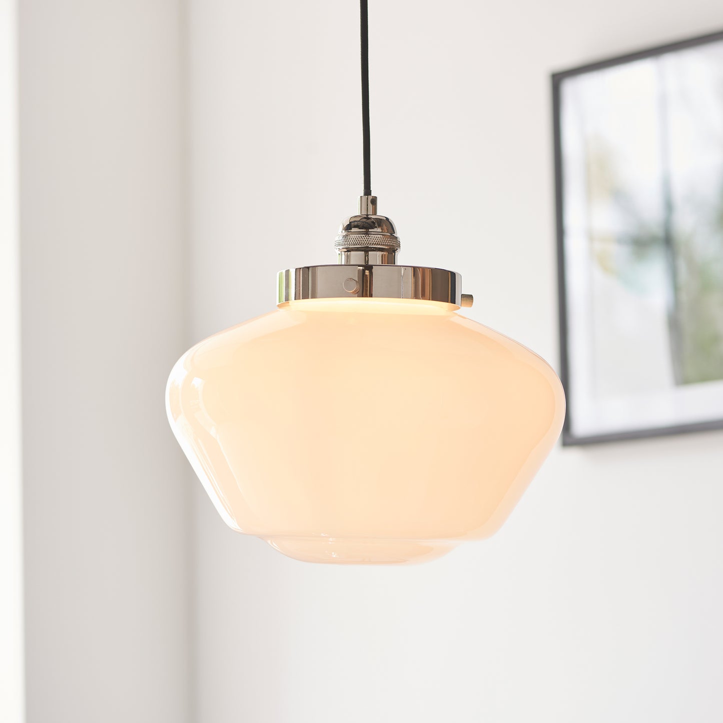 Camberley 1 Pendant Light Bright Bickel Opal Glass – Silver