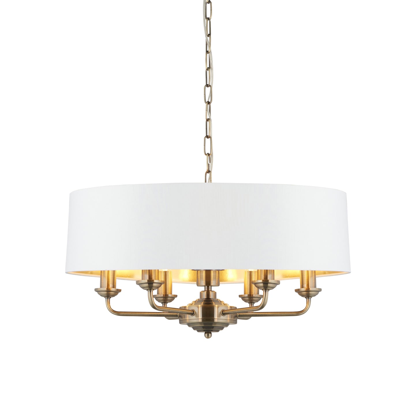 Highclere 6 Pendant Light Antique Brass – Cream
