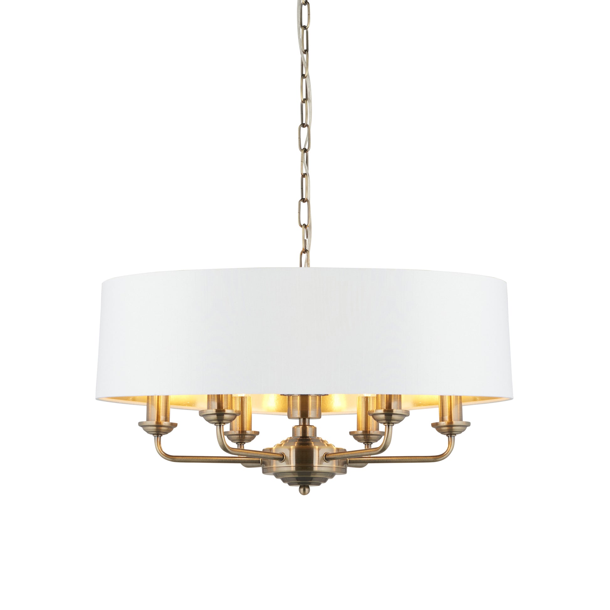 Highclere 6 Pendant Light Antique Brass – Cream