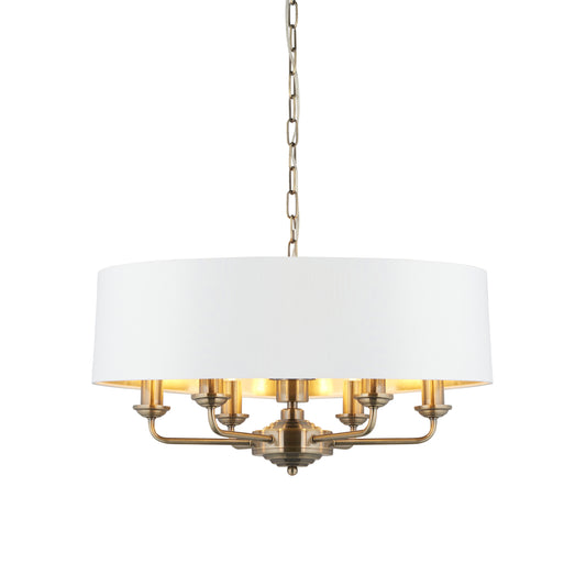Highclere 6 Pendant Light Antique Brass – Cream