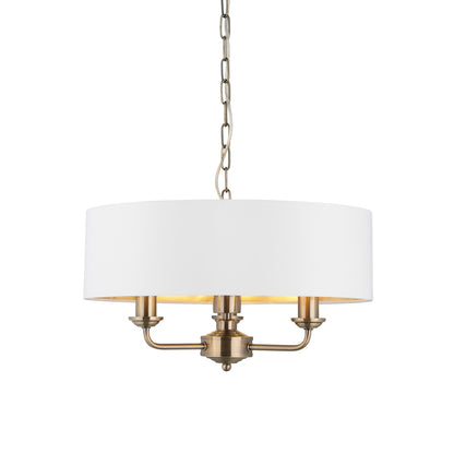 Highclere 3 Pendant Light Antique Brass – Cream