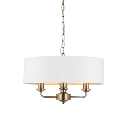 Highclere 3 Pendant Light Antique Brass – Cream
