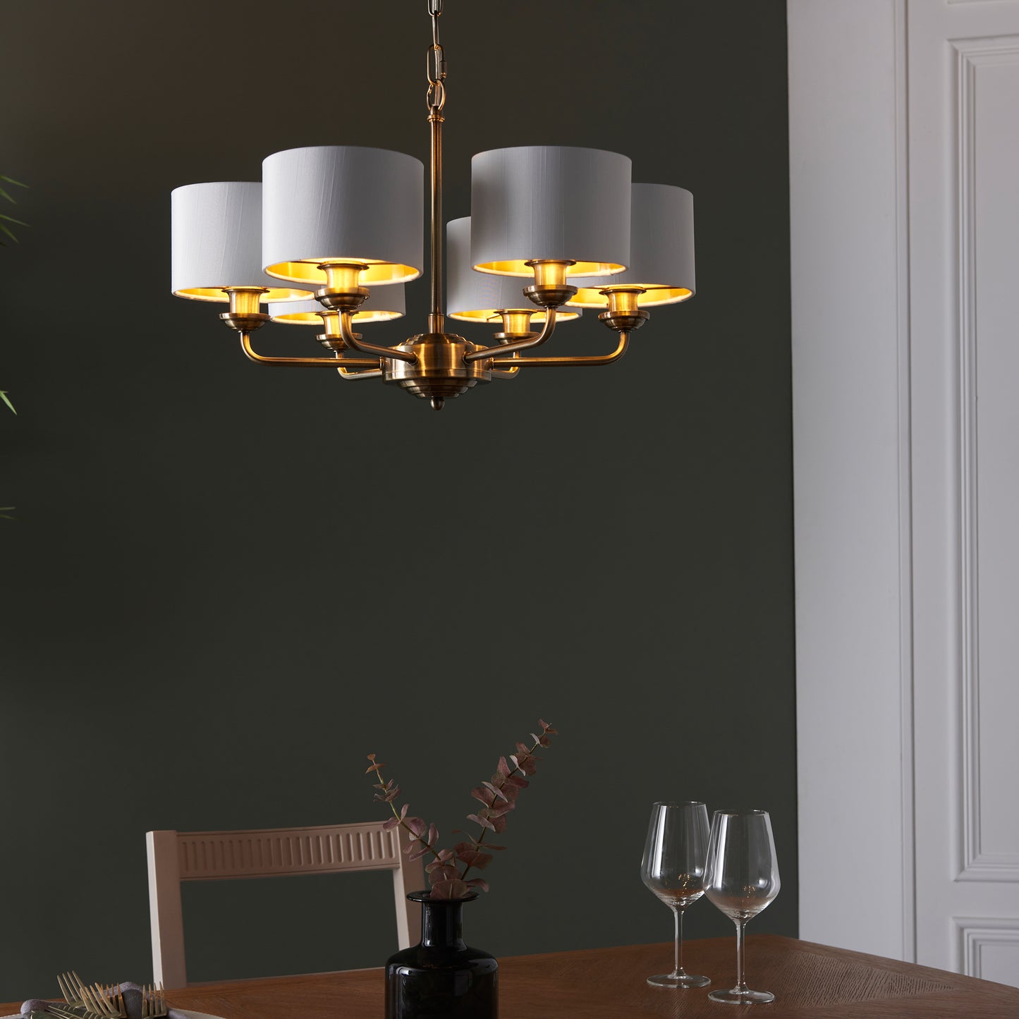 Highclere 6 Pendant Light Antique Brass – Brass