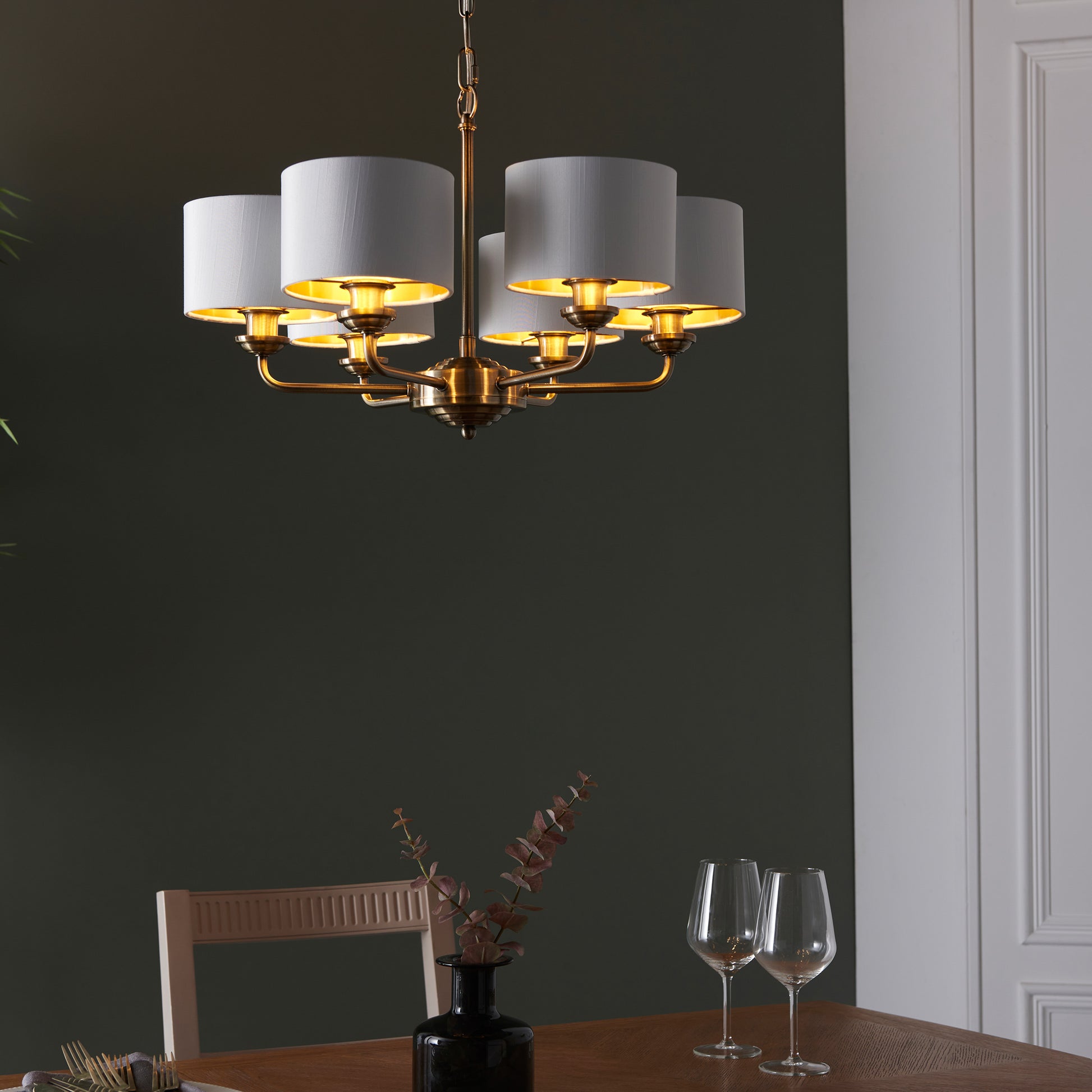 Highclere 6 Pendant Light Antique Brass – Brass