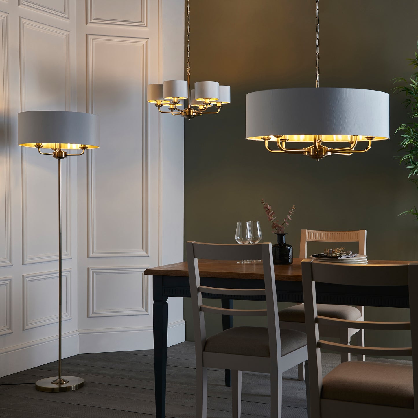 Highclere 6 Pendant Light Antique Brass – Brass