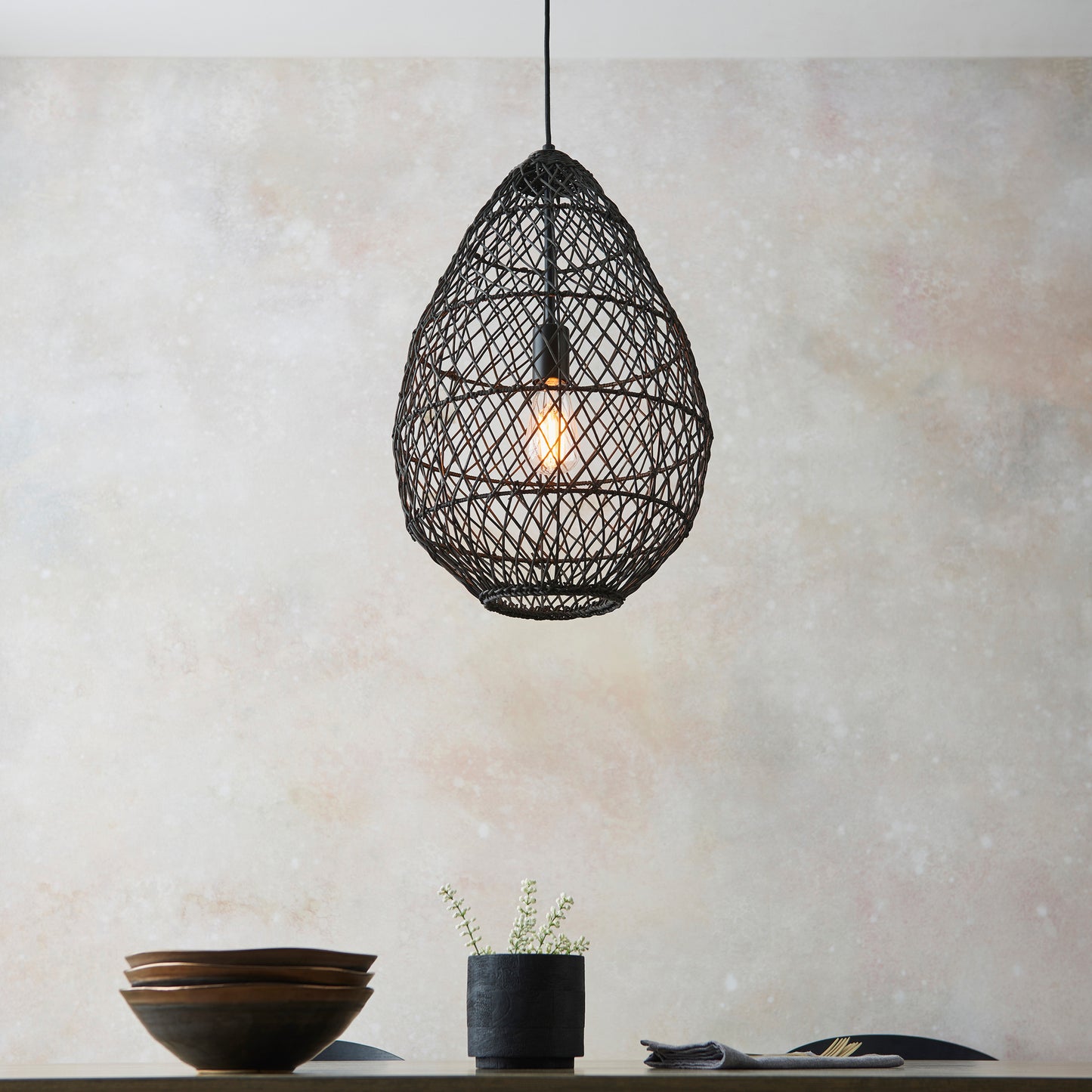 Pimva 1 Pendant Light Black Rattan – Black