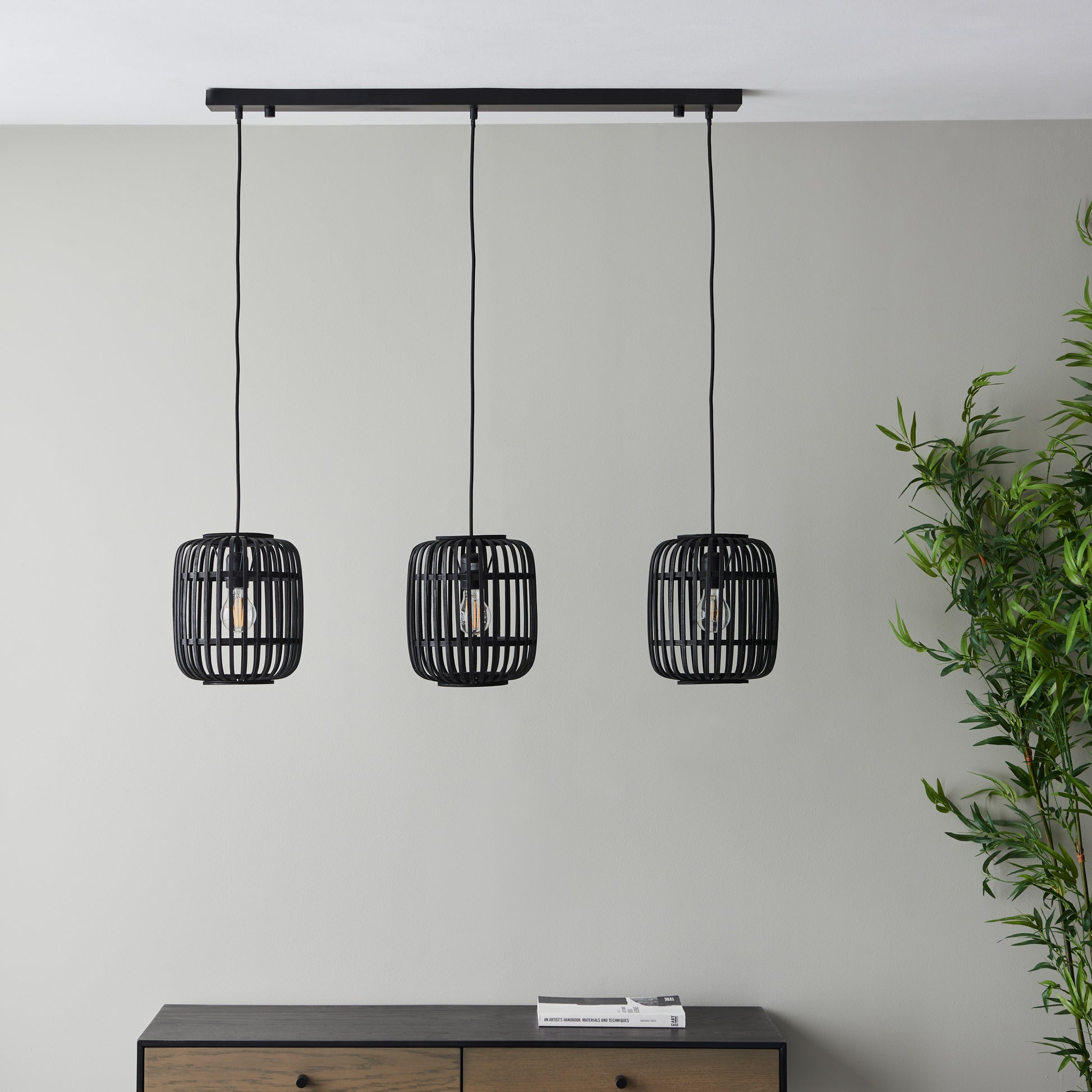 Mathias 3 Pendant Light Dark Bamboo – Black
