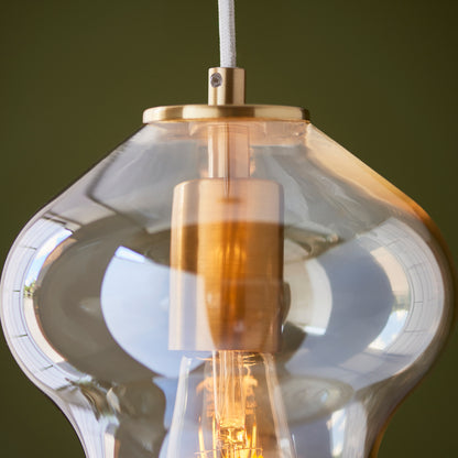 Kelda Shaped Pendant Satin Brass Champagne – Champagne