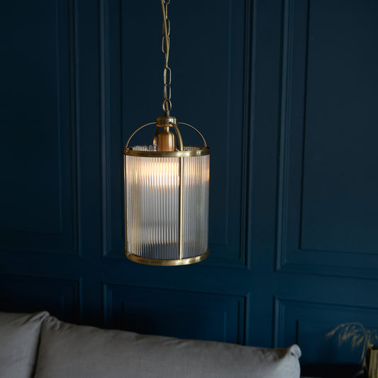 Lambeth Ribbed 1lt Pendant – Brass