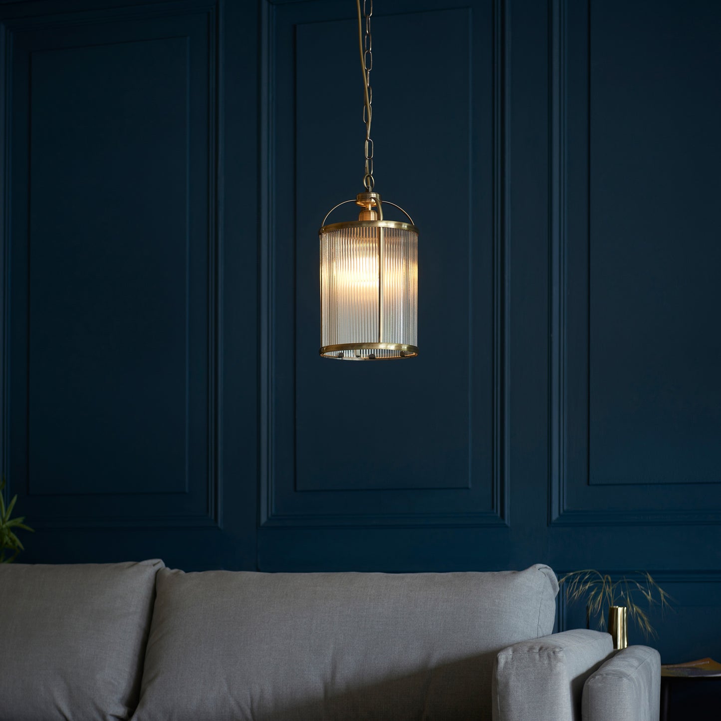 Lambeth Ribbed 1lt Pendant – Brass