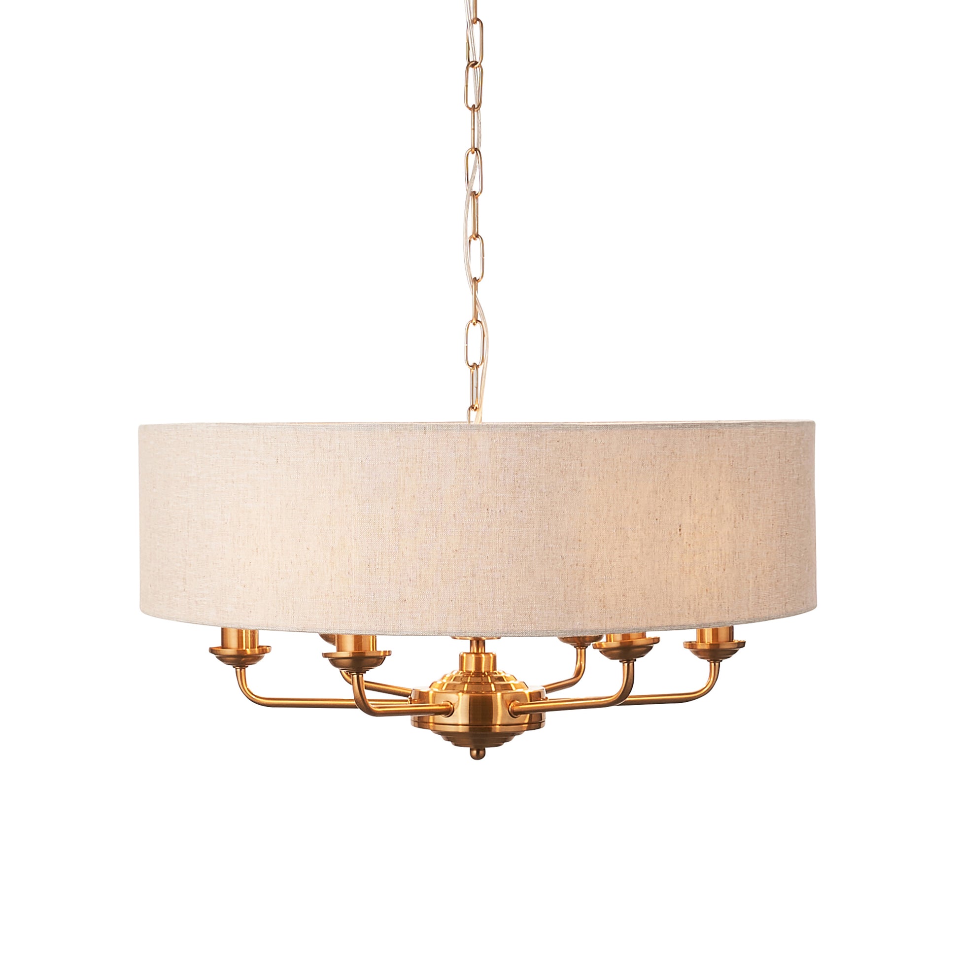 Highclere 6 Pendant Vintage Brass – Natural