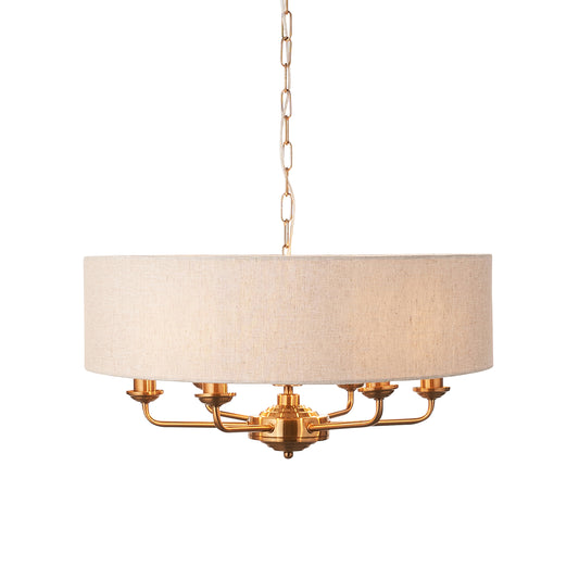 Highclere 6 Pendant Vintage Brass – Natural