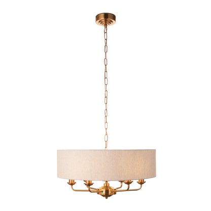 Highclere 6 Pendant Vintage Brass – Natural