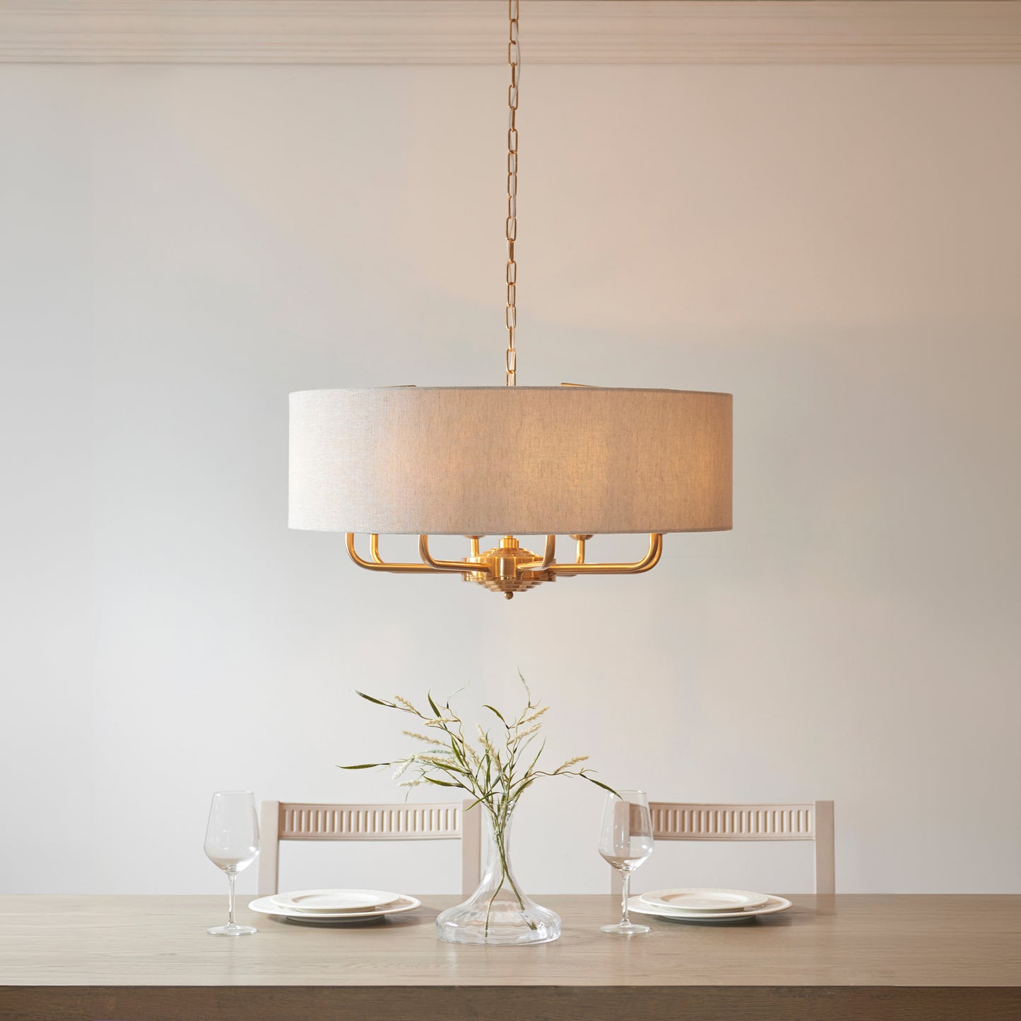 Highclere 8 Pendant Light Vintage Brass – Natural