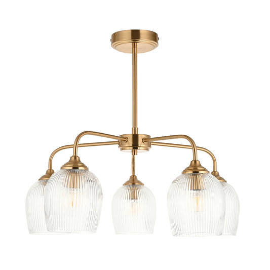 Ashcroft Ribbed 5 Pendant Light Brushed Aged Brass – Brass