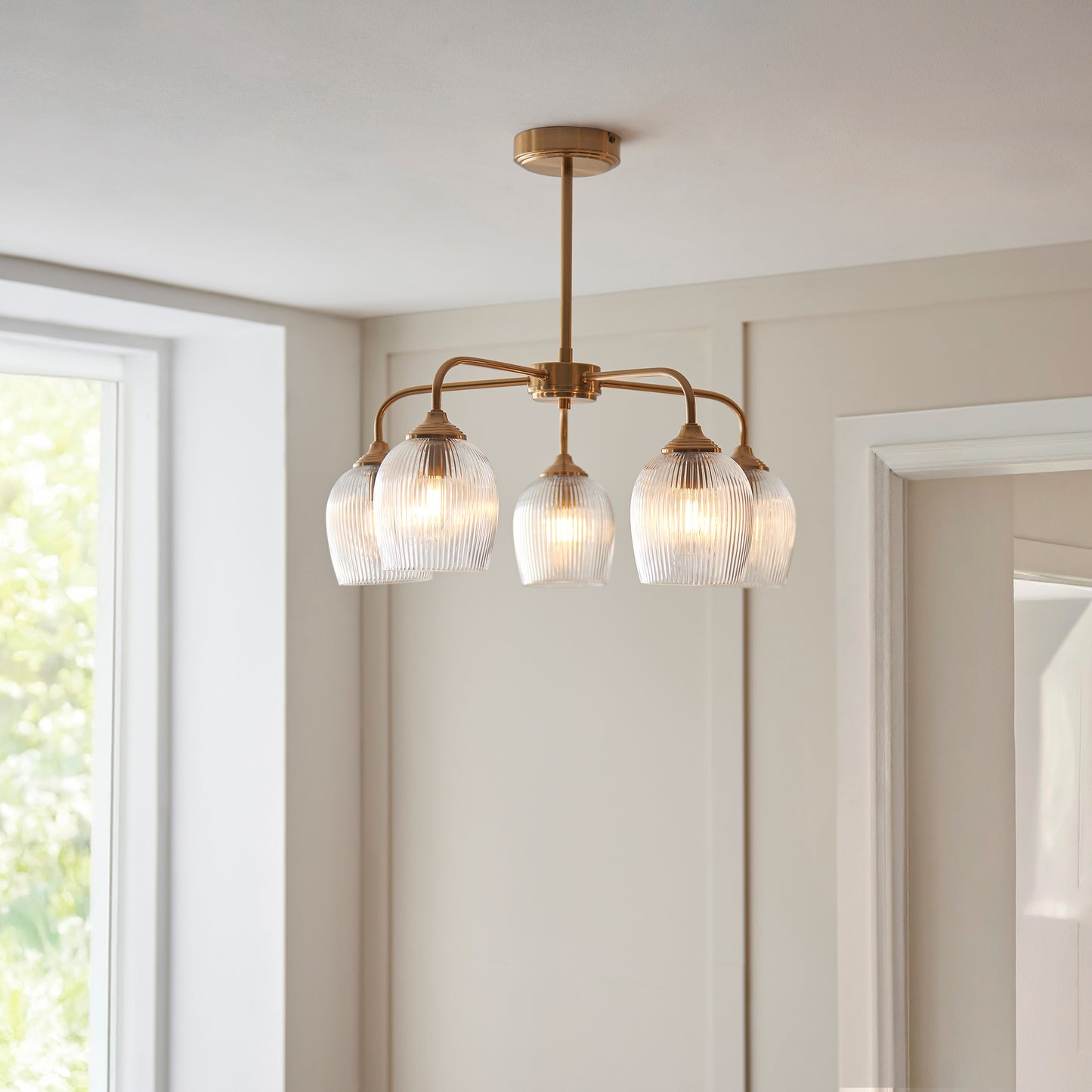 Ashcroft Ribbed 5 Pendant Light Brushed Aged Brass – Brass