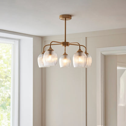 Ashcroft Ribbed 5 Pendant Light Brushed Aged Brass – Brass