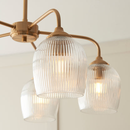 Ashcroft Ribbed 5 Pendant Light Brushed Aged Brass – Brass